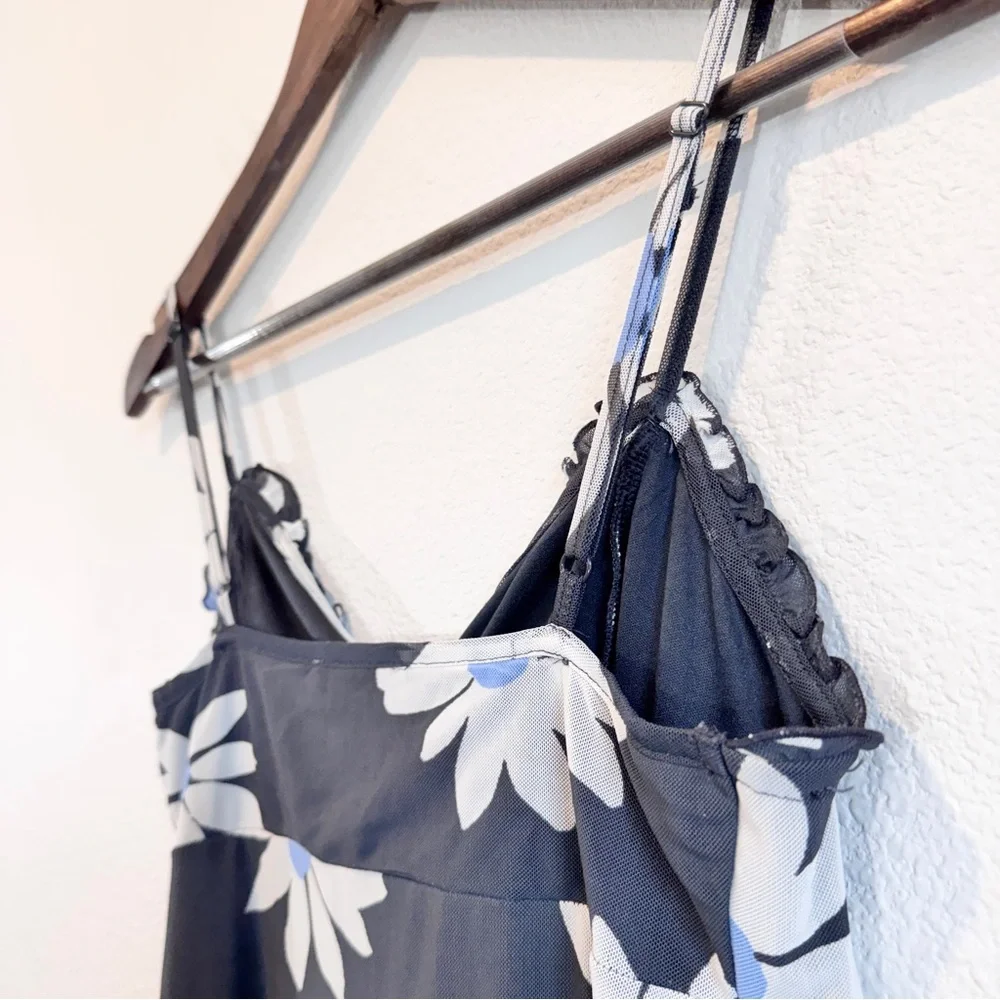 Y2K Coquette Mesh Daisy Slip Dress Blue Floral Sheer Maxi Midi American Eagle S